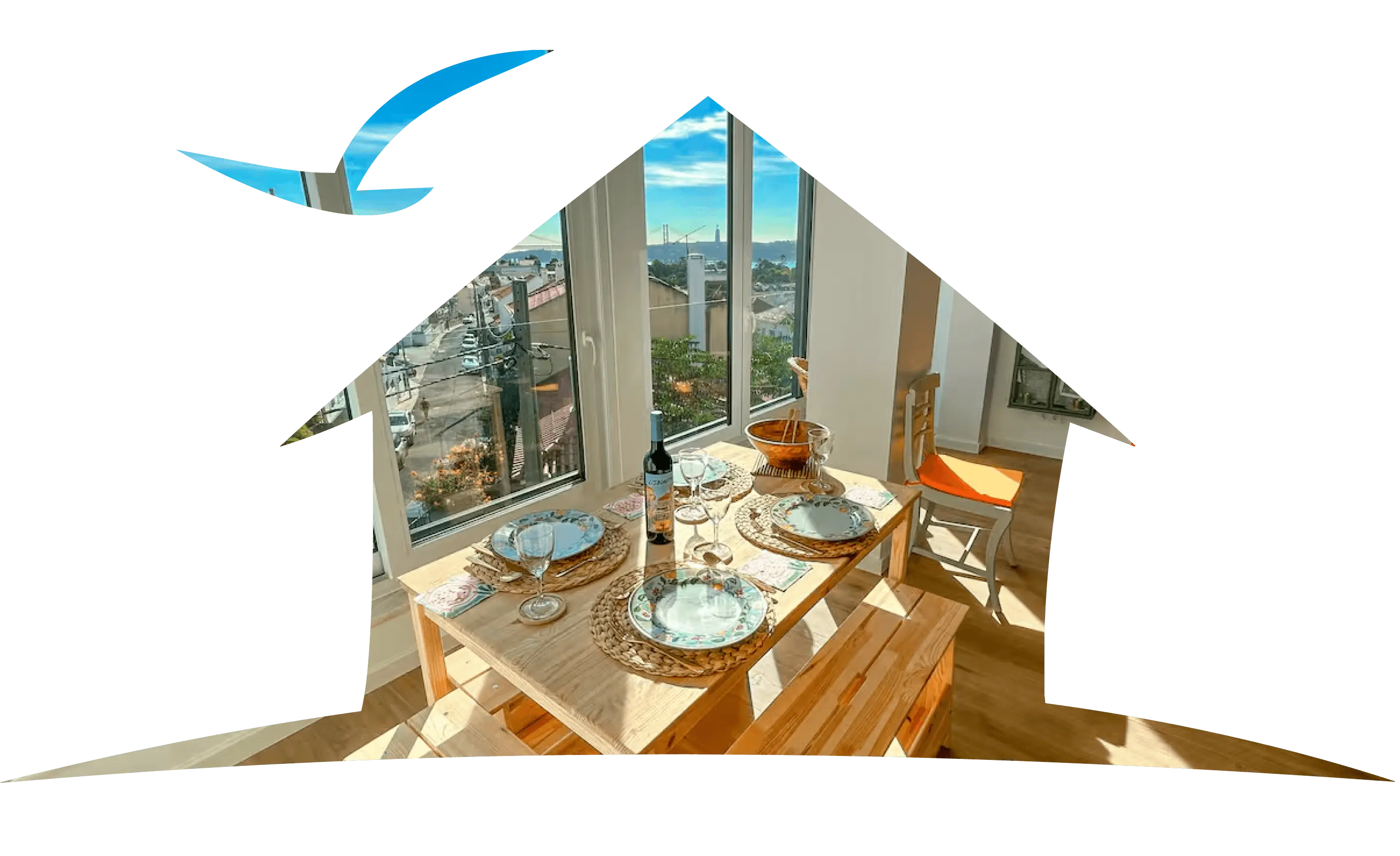 Vista de uma mesa de jantar numa propriedade Nata