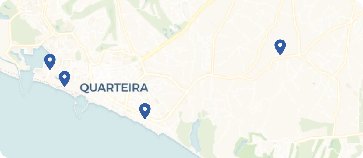 Localizações da hospedagem nata poprtuguese no Algarve